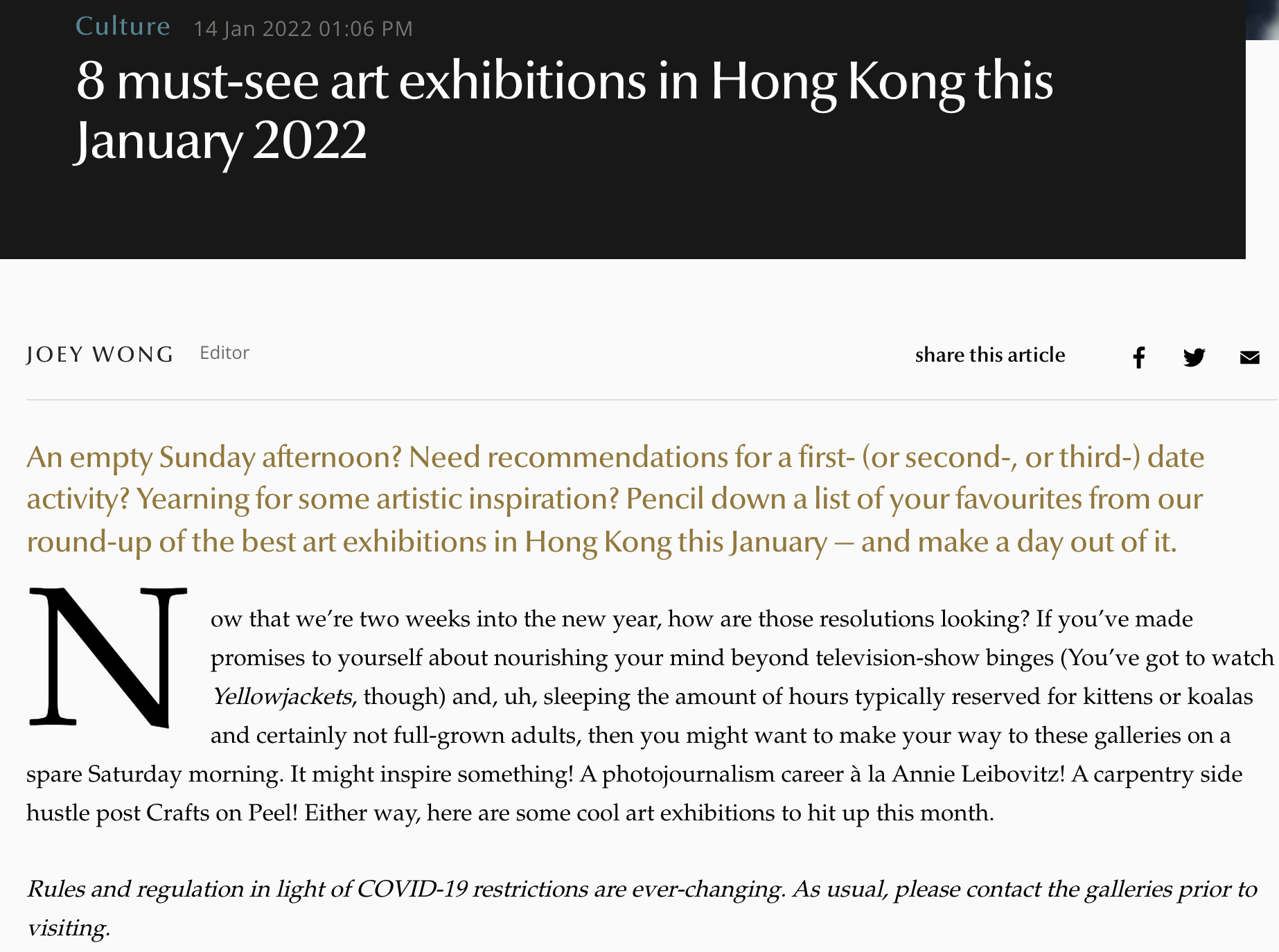 8 must-see art exhibitions in Hong Kong this January 2022